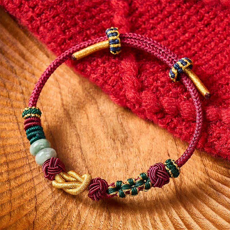 Buddha Stones Pulsera de cuentas de jade con flores de durazno tejida a mano con hilo rojo - Rojo (Circunferencia de la muñeca: 5,9-7,1 pulgadas / 15-18 cm) - image 0