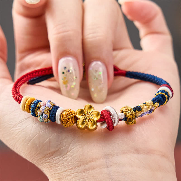 Buddha Stones Pulsera de hilo rojo marino con diseño de flor de durazno tejida a mano - image 3
