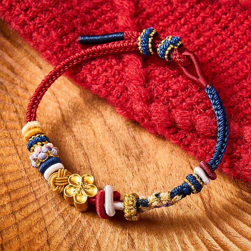 Buddha Stones Pulsera de hilo rojo marino con diseño de flor de durazno tejida a mano - image 1