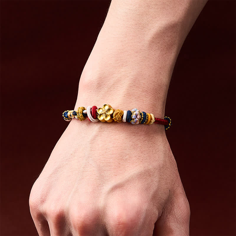 Buddha Stones Pulsera de hilo rojo marino con diseño de flor de durazno tejida a mano - image 4