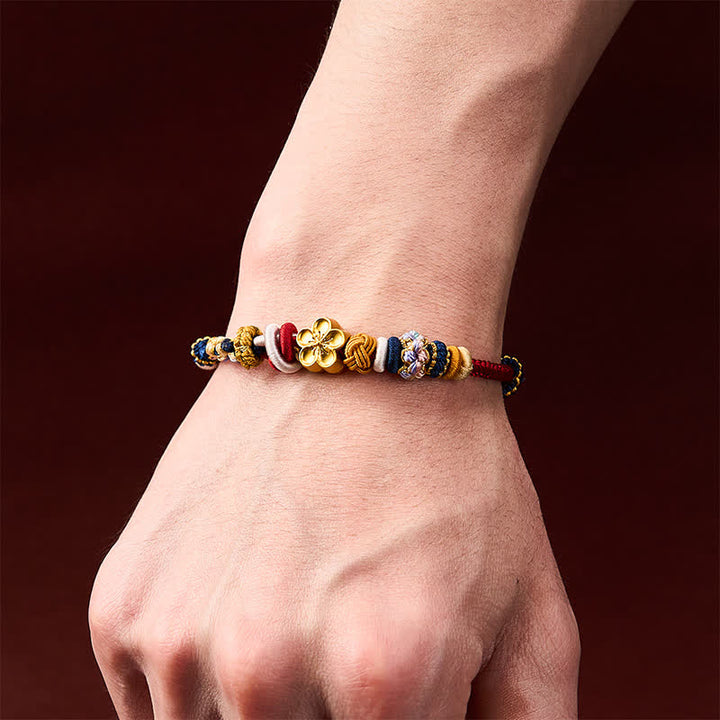 Buddha Stones Pulsera de hilo rojo marino con diseño de flor de durazno tejida a mano - image 4