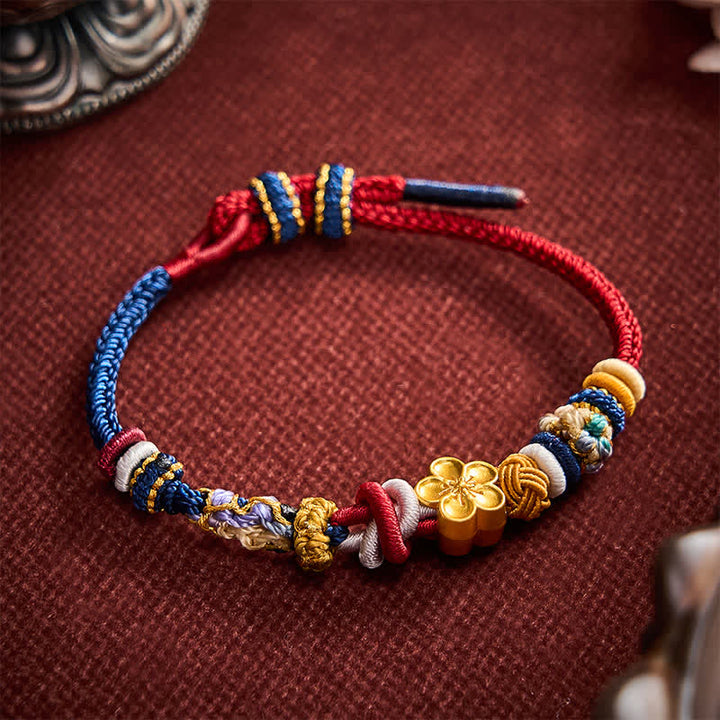 Buddha Stones Pulsera de hilo rojo marino con diseño de flor de durazno tejida a mano - image 2