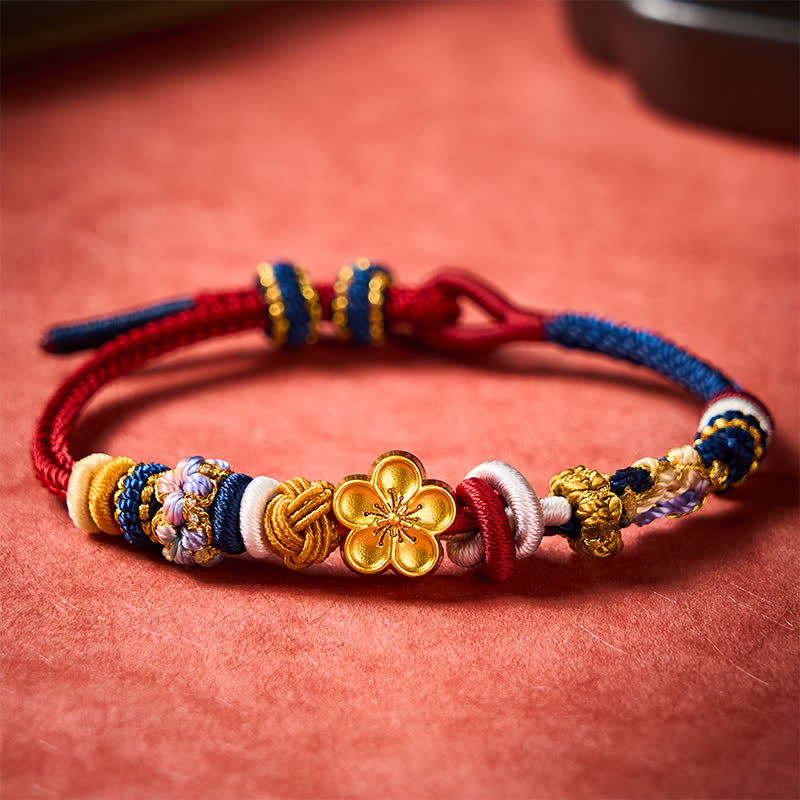 Buddha Stones Pulsera de hilo rojo marino con diseño de flor de durazno tejida a mano - Rojo marino (circunferencia de la muñeca: 15-18 cm) - image 0