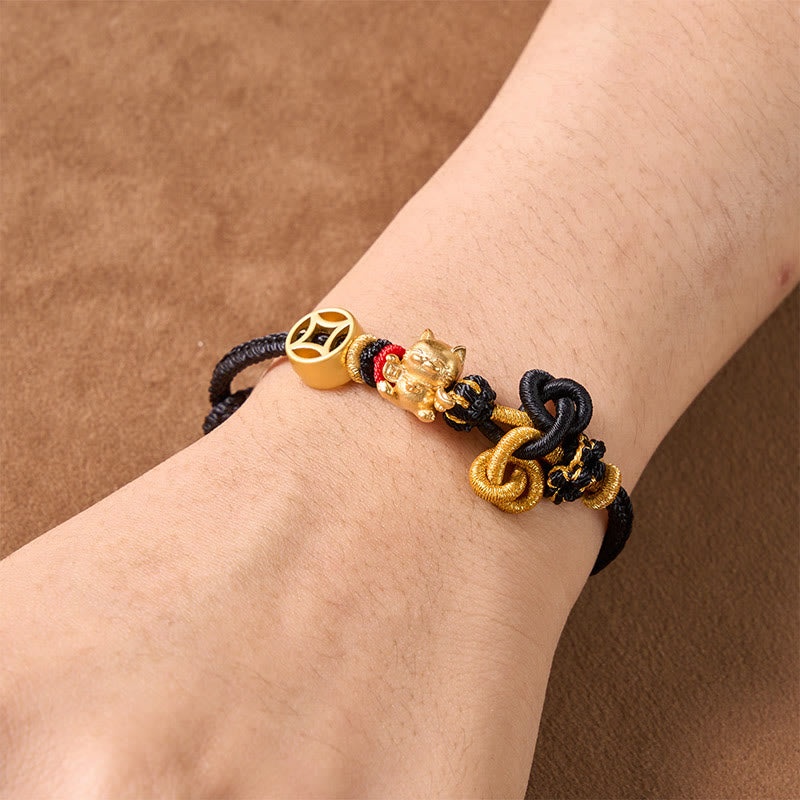 Buddha Stones Pulsera trenzada de protección con hilo rojo y diseño de gato dorado de la suerte - image 17