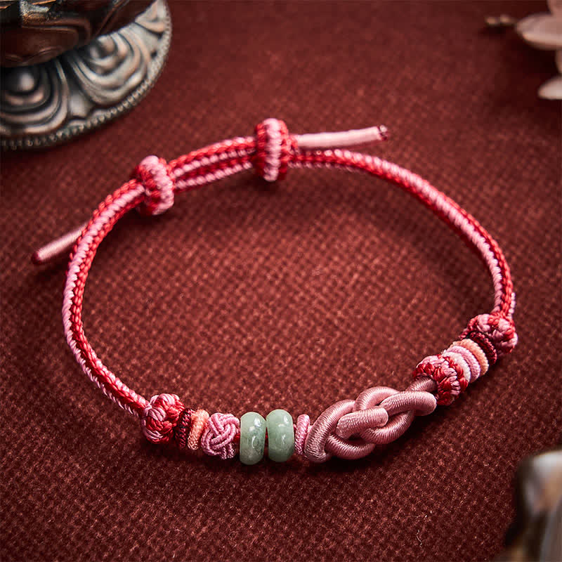 Buddha Stones Pulsera de hilo rosa con cuentas de jade tejidas a mano - image 1