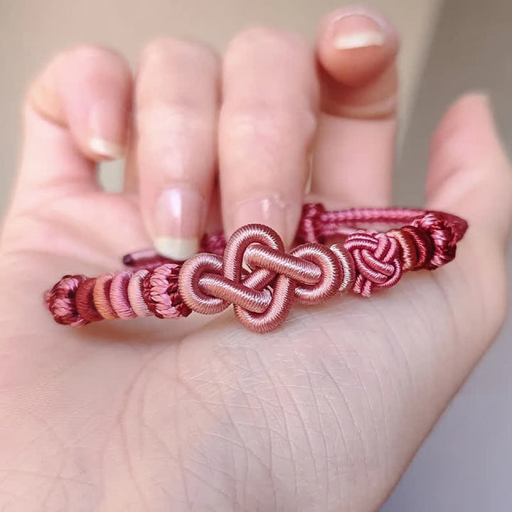 Buddha Stones Pulsera de hilo rosa con la frase "Hazte rico rápidamente" tejida a mano con la frase "Refuerza tu calabaza" - Rosa sin accesorios - image 8