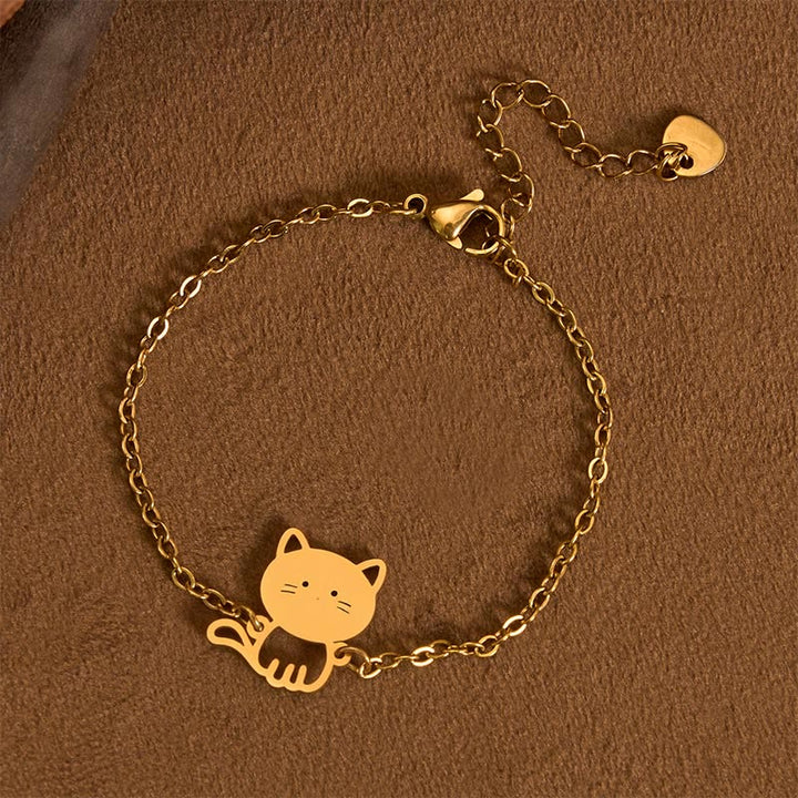 Buddha Stones Pulsera de cadena protectora minimalista con dije de gato de acero de titanio - Oro (circunferencia de la muñeca: 14-17 cm) - image 0