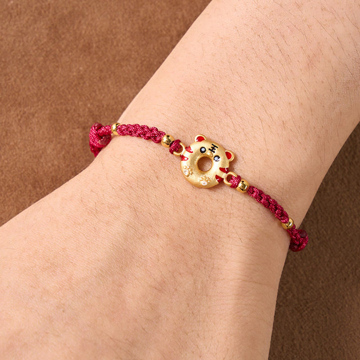 Buddha Stones Pulsera ajustable de hilo rojo tejido a mano con hebilla de la paz y tigre de cobre - image 4