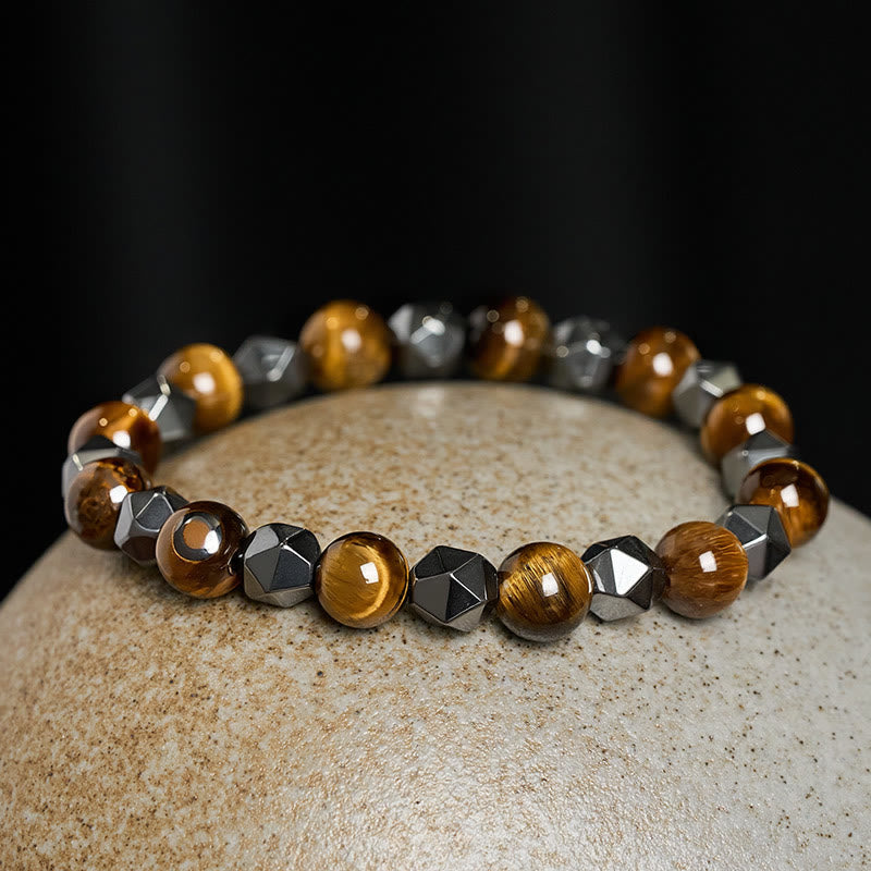 Buddha Stones Pulsera de fuerza con hematita facetada ojo de tigre - image 11
