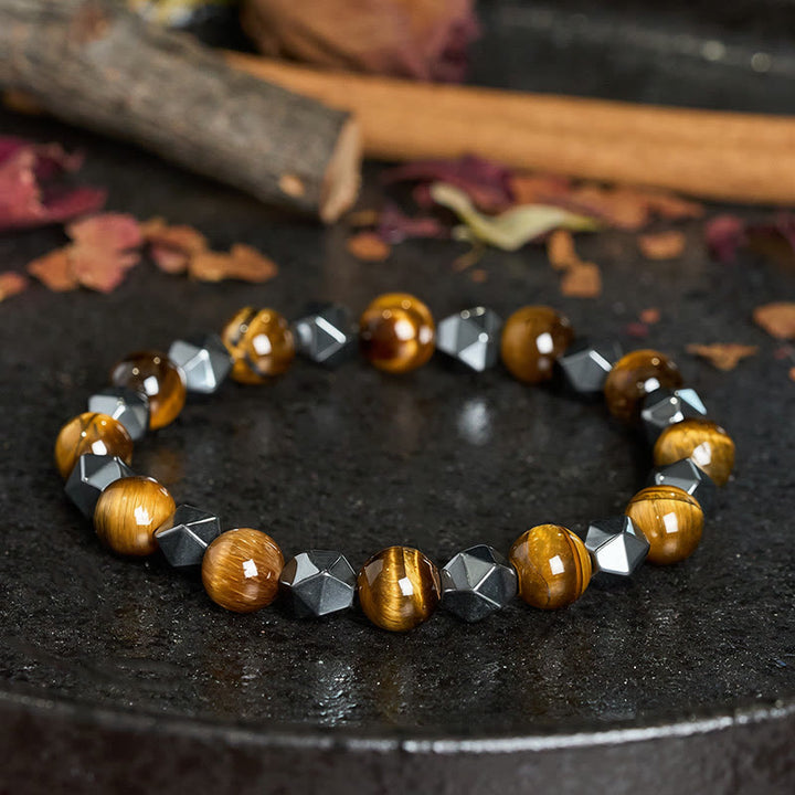 Buddha Stones Pulsera de fuerza con hematita facetada ojo de tigre - image 10