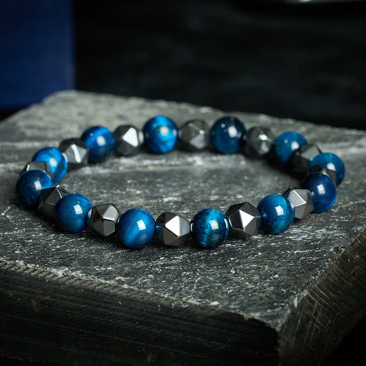 Buddha Stones Pulsera de fuerza con hematita facetada ojo de tigre - Ojo de Tigre Azul (Equilibrio ♥ Positivo) - image 16