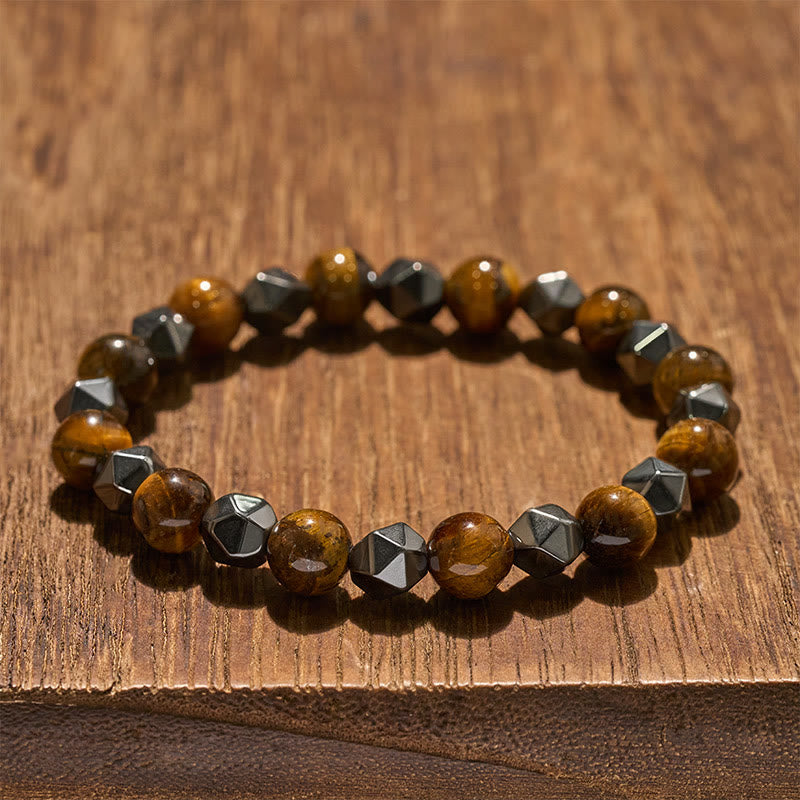 Buddha Stones Pulsera de fuerza con hematita facetada ojo de tigre - image 13