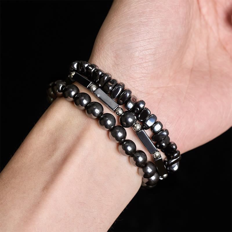 Buddha Stones Pulsera de cuentas de hematita de 3 piezas - image 3
