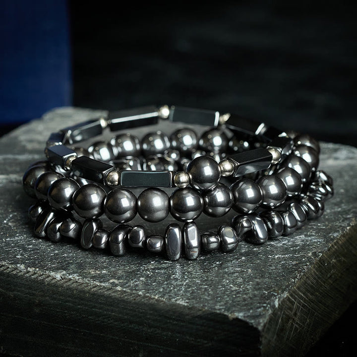 Buddha Stones Pulsera de cuentas de hematita de 3 piezas - image 1