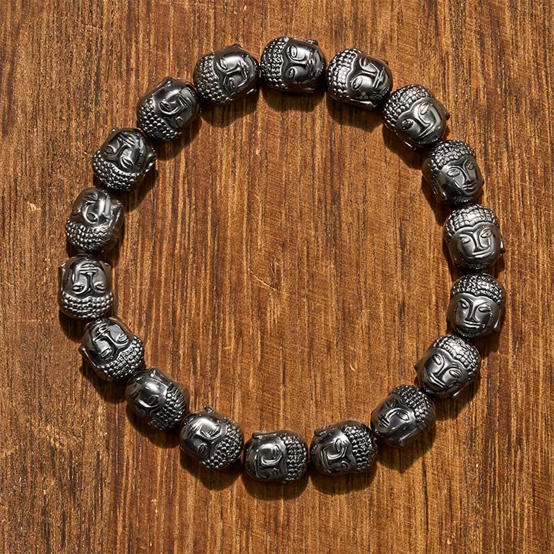 Buddha Stones Pulsera de cuentas de hematita con enfoque en Buda - Buda (Compasión ♥ Serenidad) - image 0