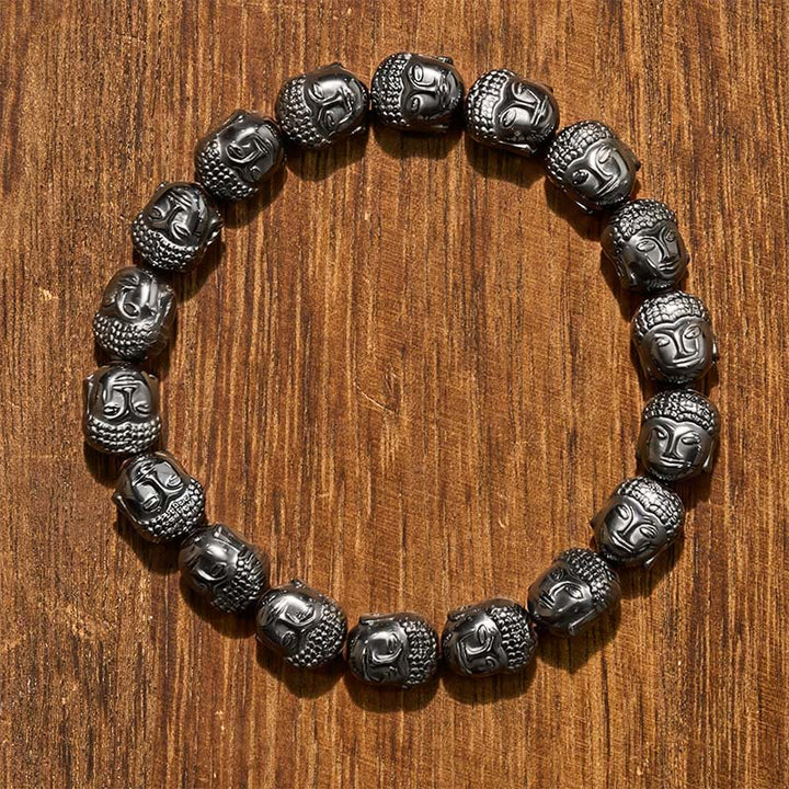Buddha Stones Pulsera de cuentas de hematita con enfoque en Buda - Buda (Compasión ♥ Serenidad) - image 0