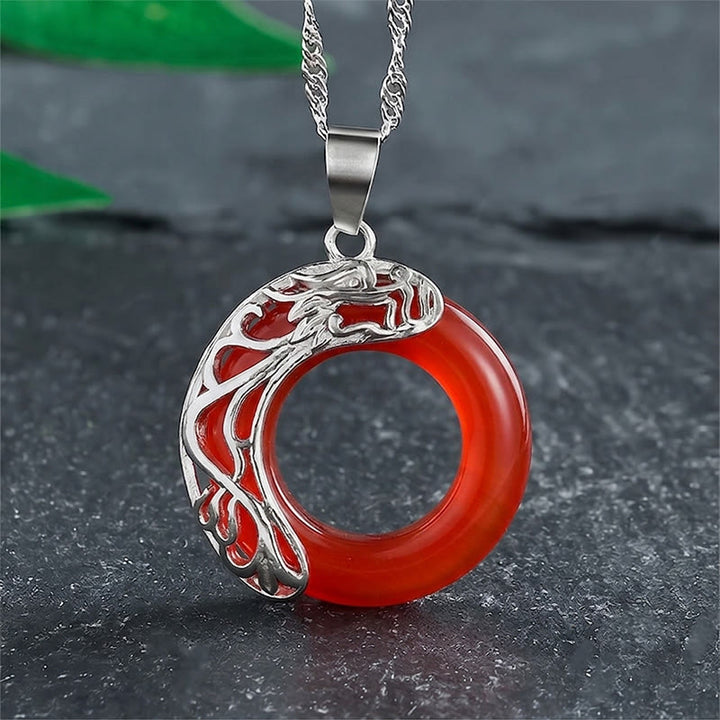 Buddha Stones Collar con hebilla de la paz y dragón ojo de gato que simboliza la intuición - Rojo - image 10
