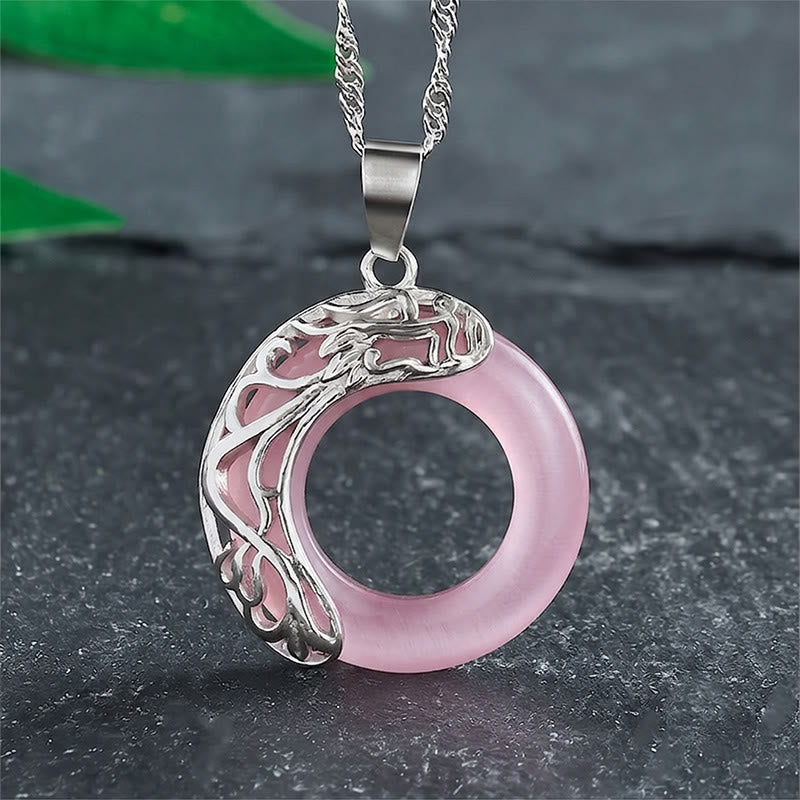 Buddha Stones Collar con hebilla de la paz y dragón ojo de gato que simboliza la intuición - Rosa - image 12