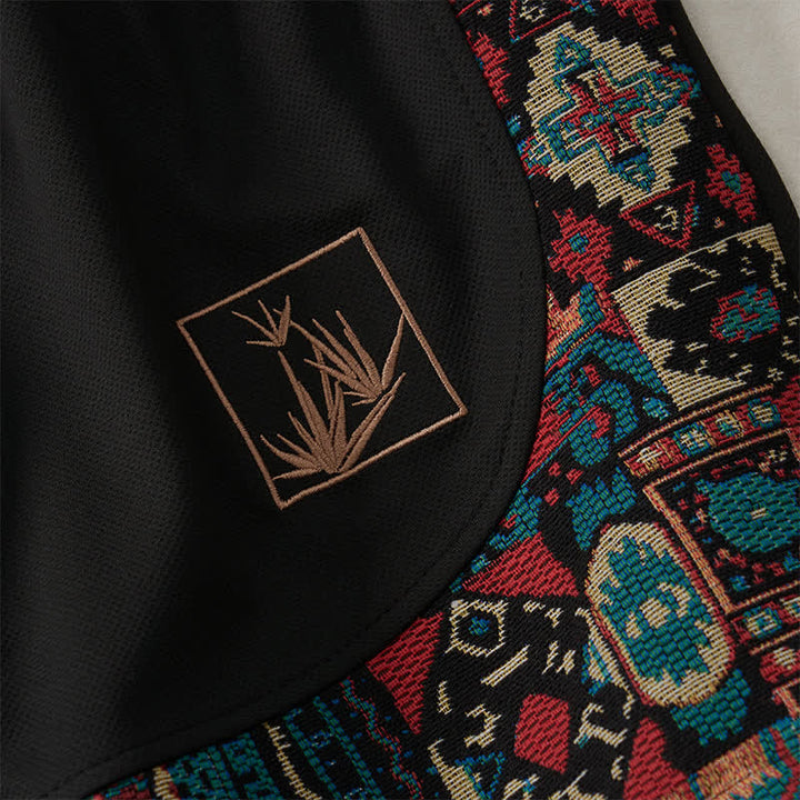 Buddha Stones Pantalones cortos de verano estilo bohemio para hombre con cintura elástica, cordón ajustable, ribete geométrico y bolsillos. - image 15