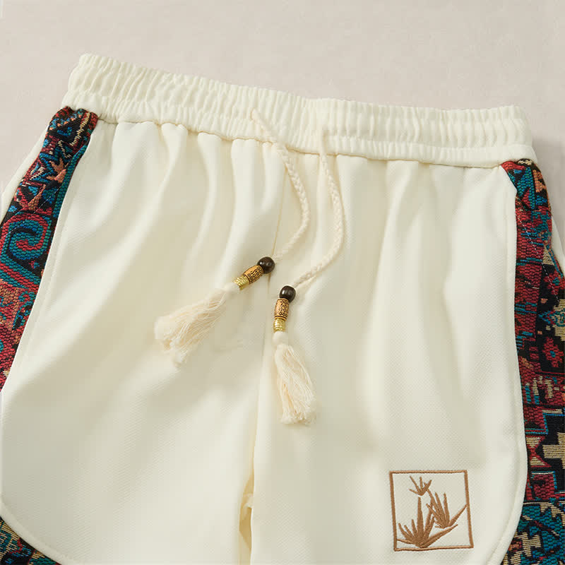 Buddha Stones Pantalones cortos de verano estilo bohemio para hombre con cintura elástica, cordón ajustable, ribete geométrico y bolsillos. - image 20