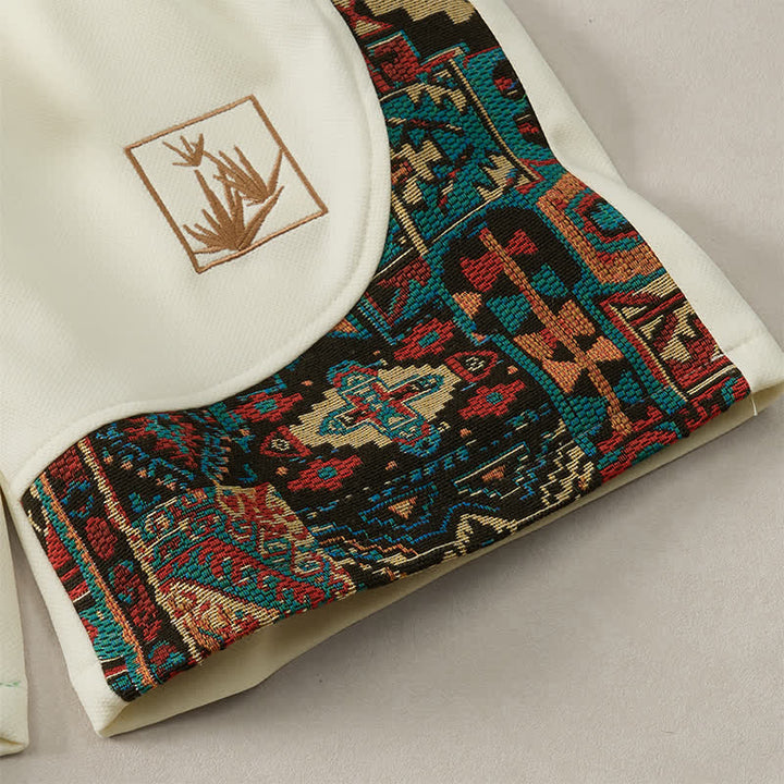 Buddha Stones Pantalones cortos de verano estilo bohemio para hombre con cintura elástica, cordón ajustable, ribete geométrico y bolsillos. - image 23