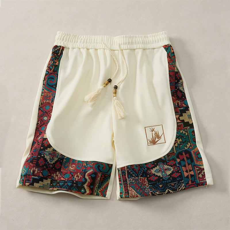 Buddha Stones Pantalones cortos de verano estilo bohemio para hombre con cintura elástica, cordón ajustable, ribete geométrico y bolsillos. - Blanco - US/UK/AU46, EU56 (5XL) - image 17