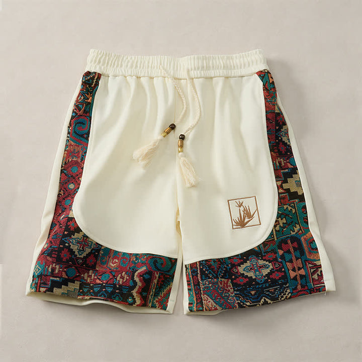 Buddha Stones Pantalones cortos de verano estilo bohemio para hombre con cintura elástica, cordón ajustable, ribete geométrico y bolsillos. - Blanco - US/UK/AU46, EU56 (5XL) - image 17