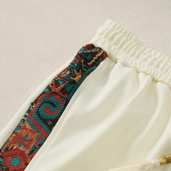 Buddha Stones Pantalones cortos de verano estilo bohemio para hombre con cintura elástica, cordón ajustable, ribete geométrico y bolsillos. - image 19