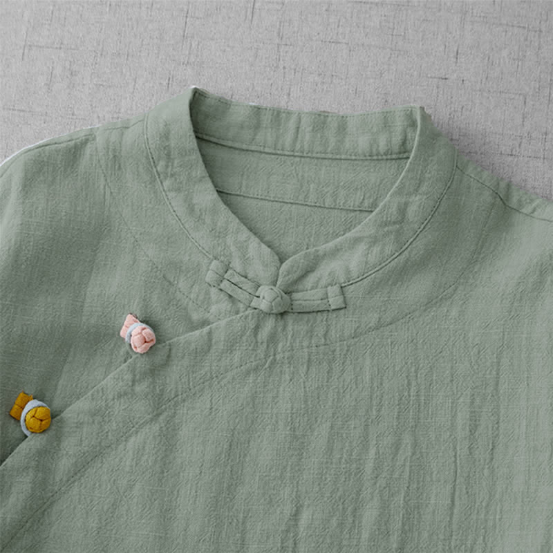 Buddha Stones Camisas de manga tres cuartos para mujer, estilo Summer Tang, vintage, con cuello mandarín y botones de rana. - image 6