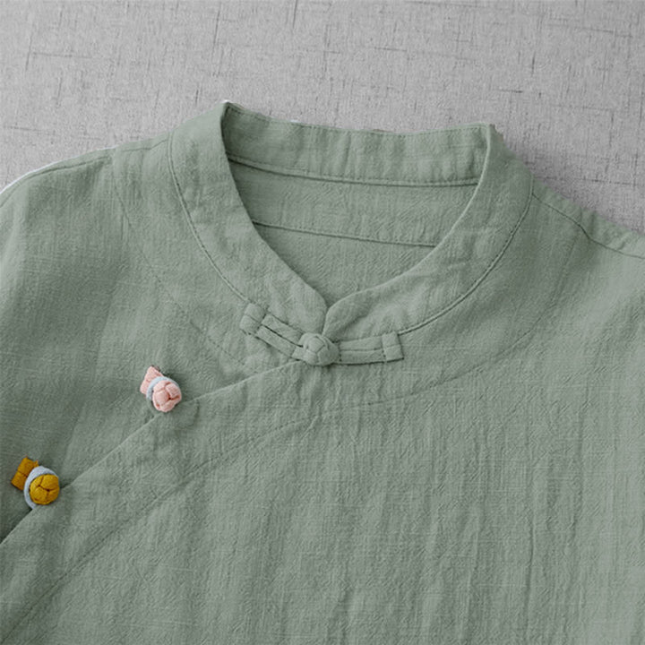 Buddha Stones Camisas de manga tres cuartos para mujer, estilo Summer Tang, vintage, con cuello mandarín y botones de rana. - image 6