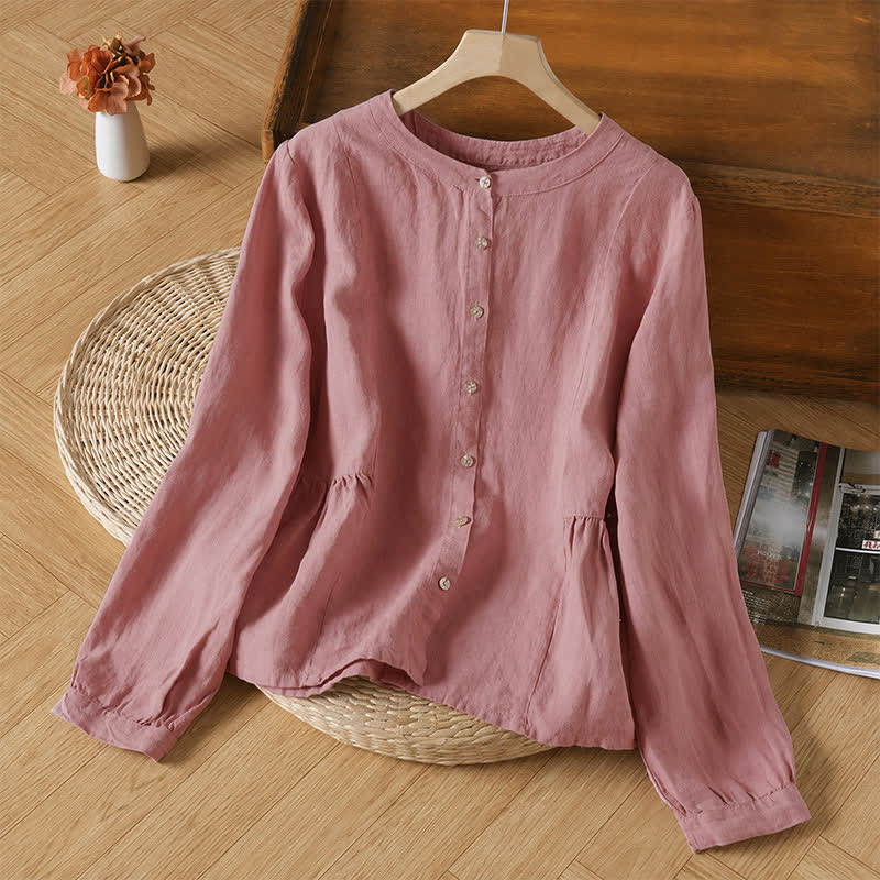 Buddha Stones Camisas de manga larga para mujer, estilo casual minimalista, con cuello redondo y botones, para primavera y otoño. - rosa claro - US8-10, UK/AU12-14, EU40-42 (2XL) - image 1