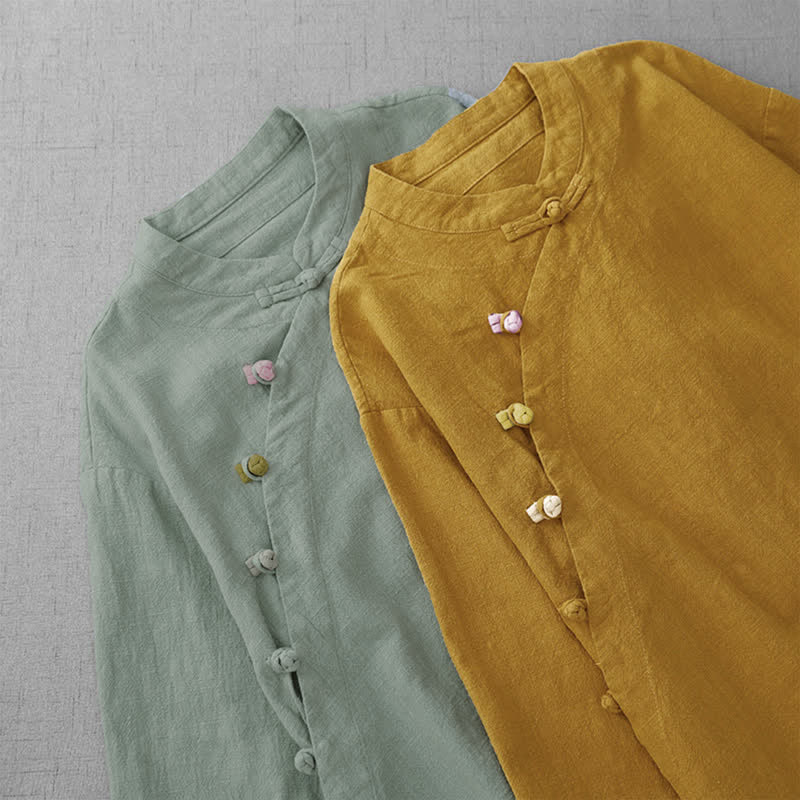 Buddha Stones Camisas de manga tres cuartos para mujer, estilo Summer Tang, vintage, con cuello mandarín y botones de rana. - image 13