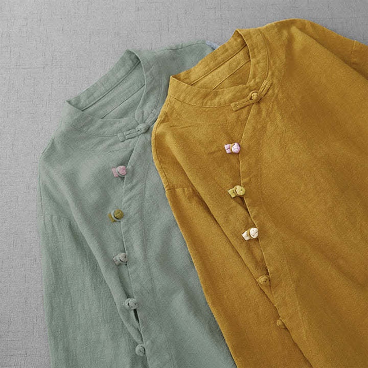 Buddha Stones Camisas de manga tres cuartos para mujer, estilo Summer Tang, vintage, con cuello mandarín y botones de rana. - image 13