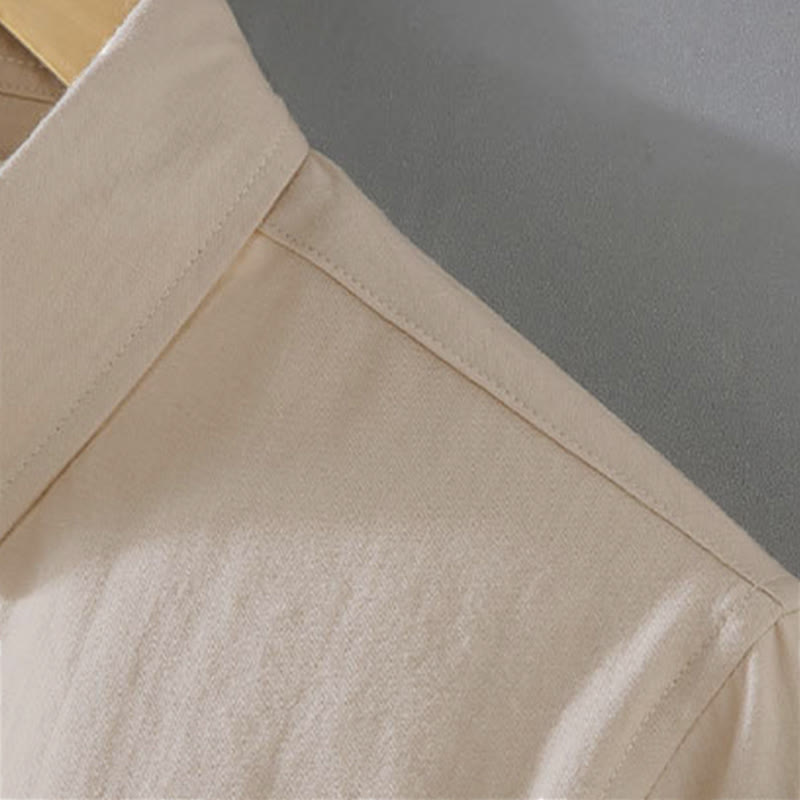 Buddha Stones Camisas de manga larga de algodón liso para hombre, estilo casual minimalista, con botones, para primavera y otoño. - image 3