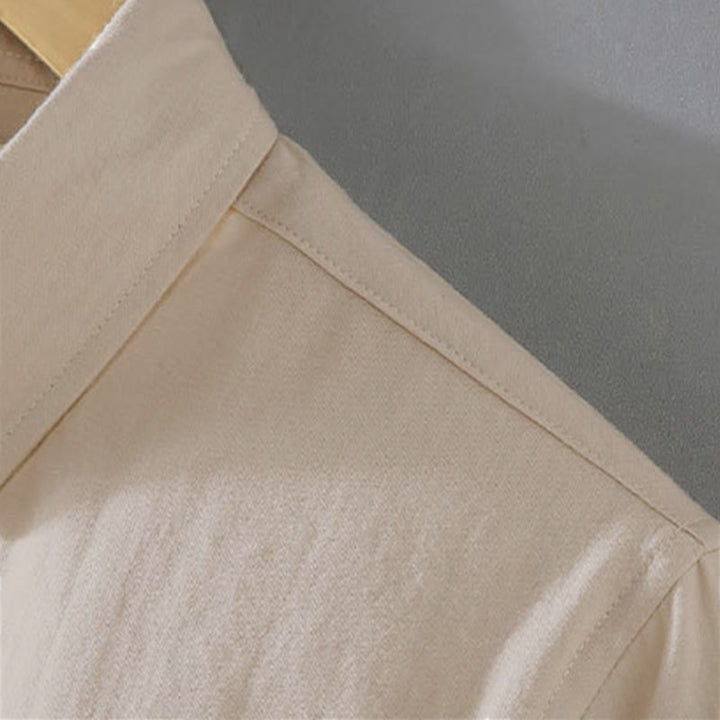 Buddha Stones Camisas de manga larga de algodón liso para hombre, estilo casual minimalista, con botones, para primavera y otoño. - image 3