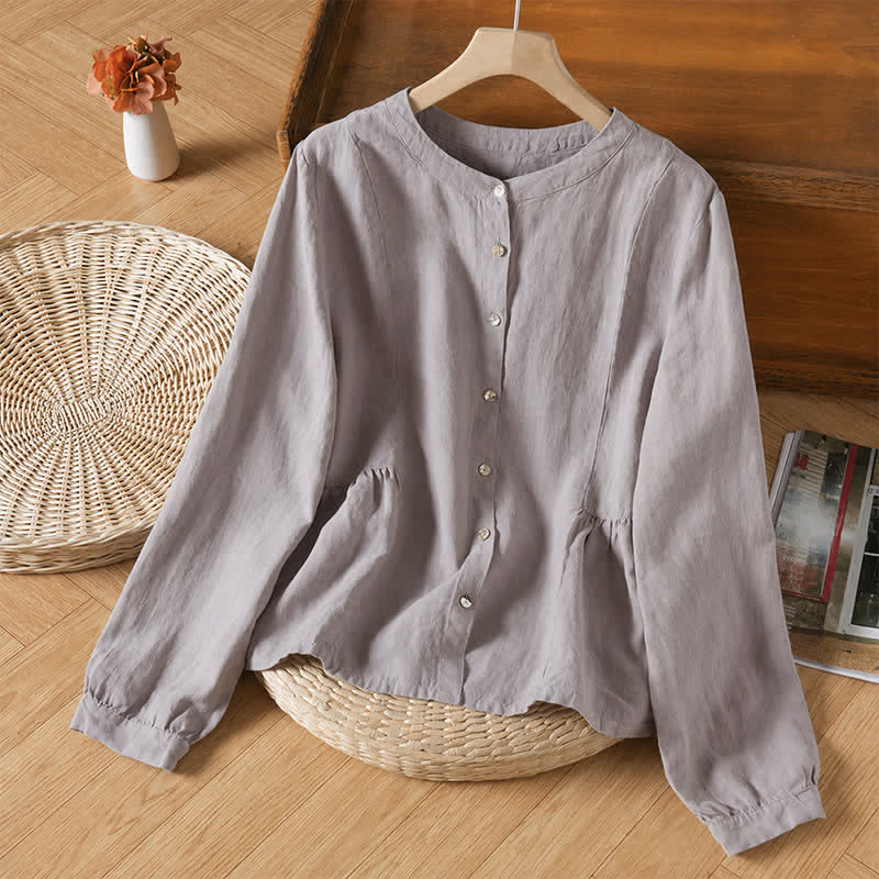 Buddha Stones Camisas de manga larga para mujer, estilo casual minimalista, con cuello redondo y botones, para primavera y otoño. - Gris claro - US8-10, UK/AU12-14, EU40-42 (2XL) - image 2