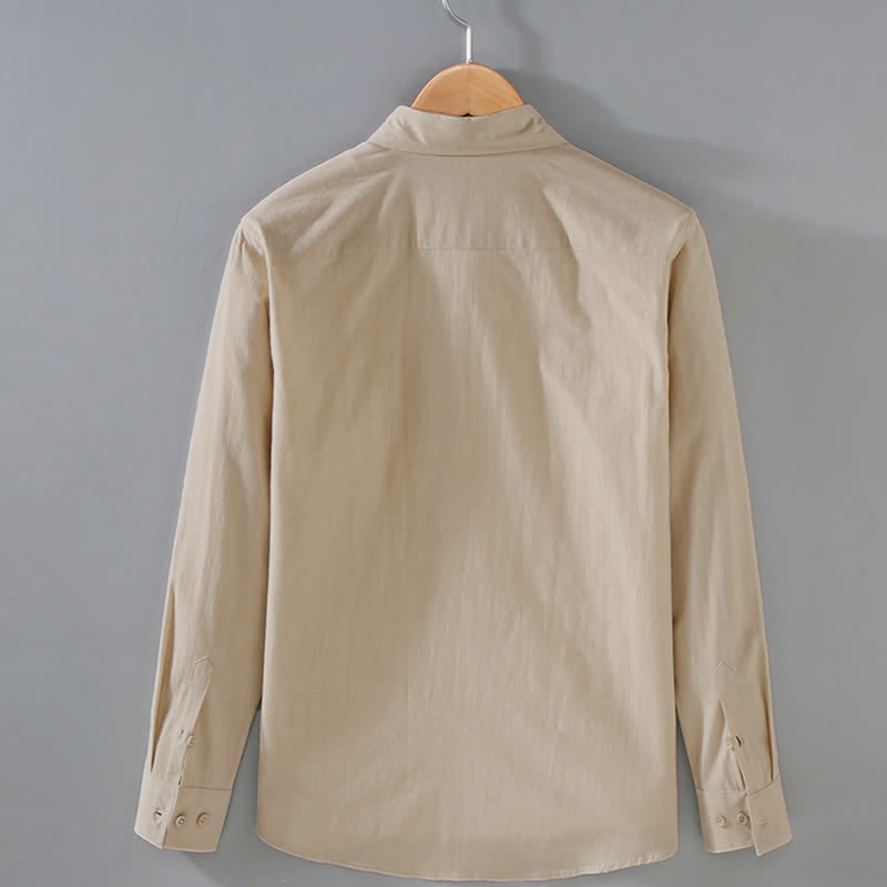 Buddha Stones Camisas de manga larga de algodón liso para hombre, estilo casual minimalista, con botones, para primavera y otoño. - image 1