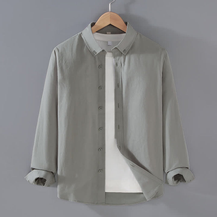 Buddha Stones Camisas de manga larga de algodón liso para hombre, estilo casual minimalista, con botones, para primavera y otoño. - Gris oscuro - US/UK/AU42, EU52 (3XL) - image 11