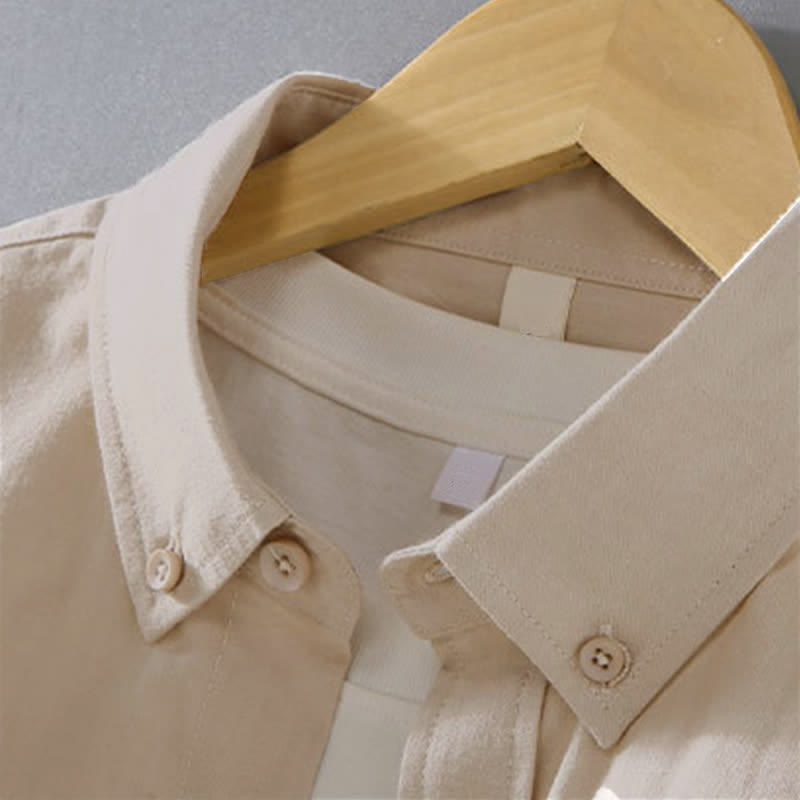 Buddha Stones Camisas de manga larga de algodón liso para hombre, estilo casual minimalista, con botones, para primavera y otoño. - image 2