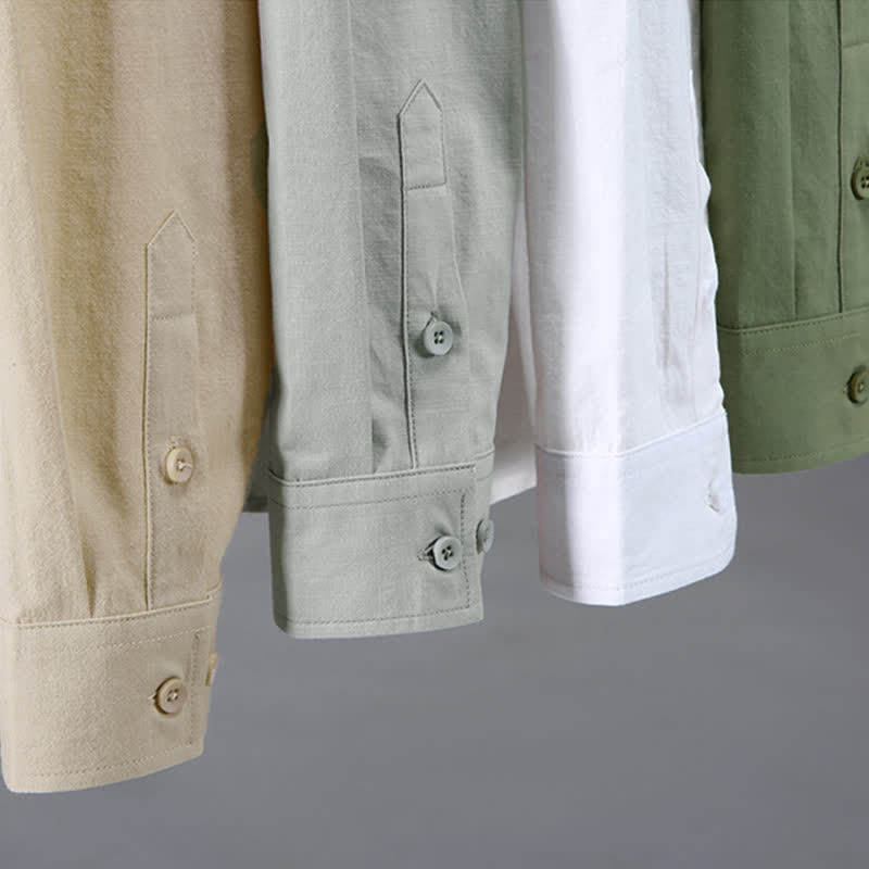Buddha Stones Camisas de manga larga de algodón liso para hombre, estilo casual minimalista, con botones, para primavera y otoño. - image 16