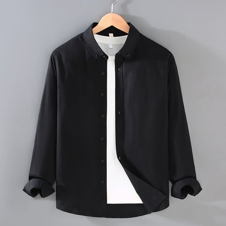 Buddha Stones Camisas de manga larga de algodón liso para hombre, estilo casual minimalista, con botones, para primavera y otoño. - Negro - US/UK/AU42, EU52 (3XL) - image 8