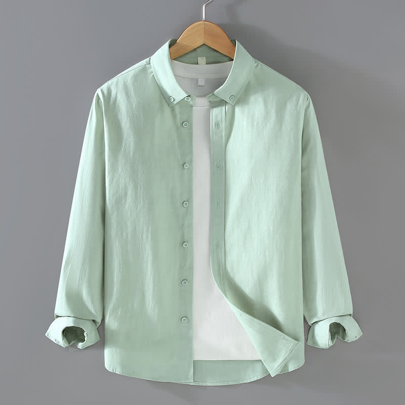 Buddha Stones Camisas de manga larga de algodón liso para hombre, estilo casual minimalista, con botones, para primavera y otoño. - Verde claro - US/UK/AU42, EU52 (3XL) - image 10
