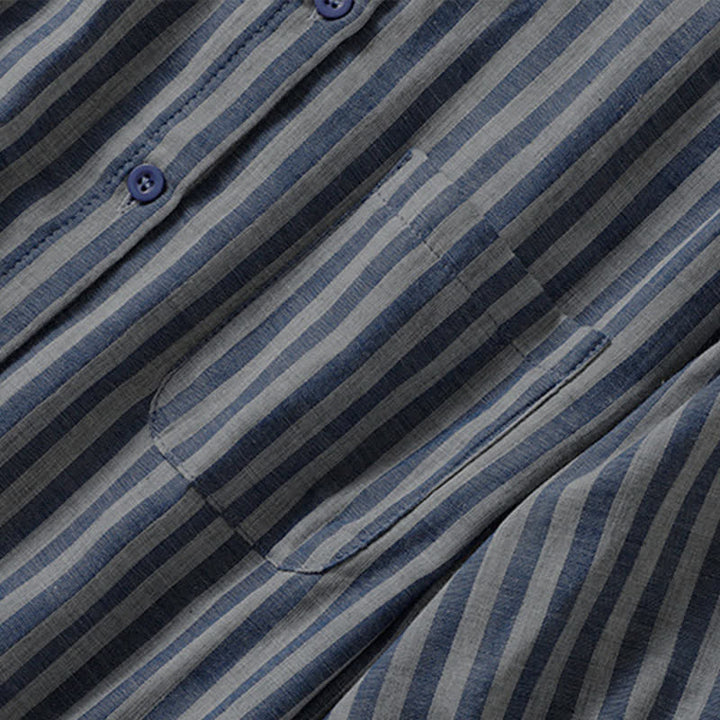 Buddha Stones Camisa de manga corta a rayas para mujer, estilo casual de verano, con botones y bolsillo de parche. - image 27