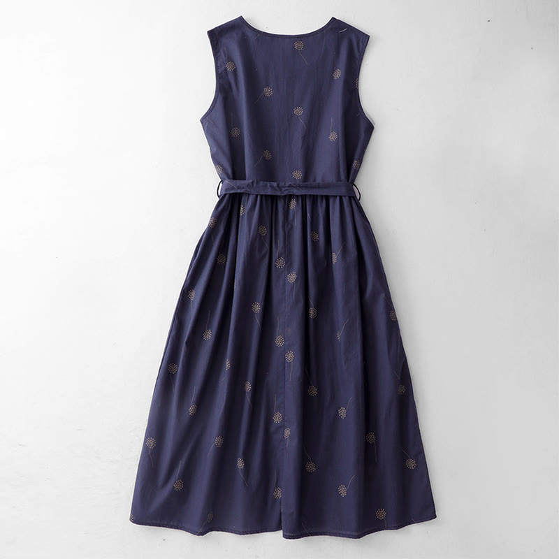 Vestido midi sin mangas con estampado de Buddha Stones en azul medianoche, diseño con cordones y bolsillos. - image 1