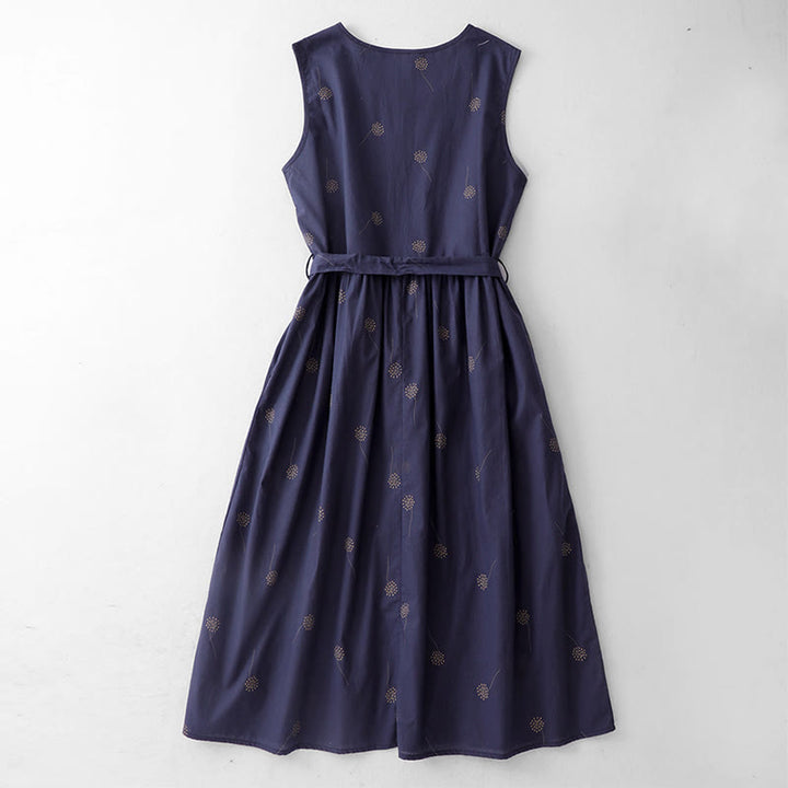 Vestido midi sin mangas con estampado de Buddha Stones en azul medianoche, diseño con cordones y bolsillos. - image 1