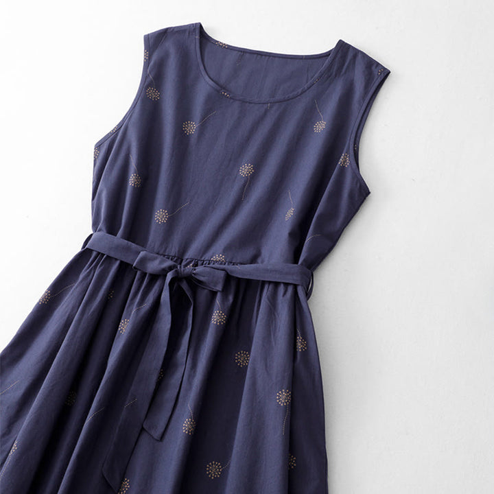 Vestido midi sin mangas con estampado de Buddha Stones en azul medianoche, diseño con cordones y bolsillos. - image 2