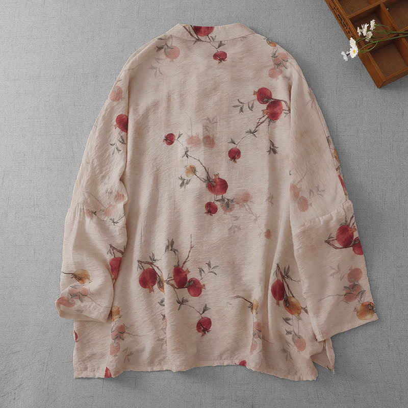 Buddha Stones Camisas de manga corta para mujer estilo Summer Tang Vintage Frog Button con estampado de granada y botones. - image 1