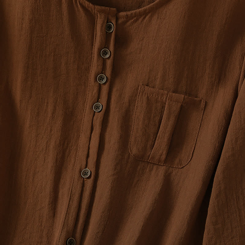 Buddha Stones Camisa de manga tres cuartos para mujer, estilo casual de primavera, minimalista, con botones y bolsillo de parche. - image 4
