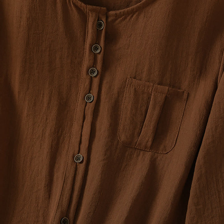 Buddha Stones Camisa de manga tres cuartos para mujer, estilo casual de primavera, minimalista, con botones y bolsillo de parche. - image 4