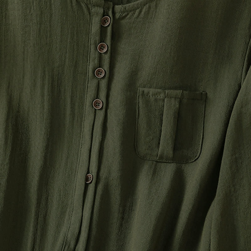 Buddha Stones Camisa de manga tres cuartos para mujer, estilo casual de primavera, minimalista, con botones y bolsillo de parche. - image 20